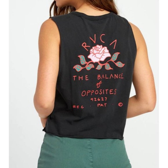 Women’s RVCA sleeveless Everose  Black Tank Top with tie front size small NWOT - Picture 2 of 6